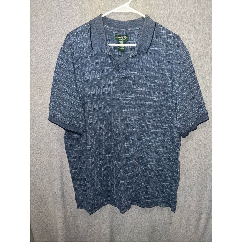 David Taylor Mens Heathered Navy Blue Short Sleeve Polo Shirt XL